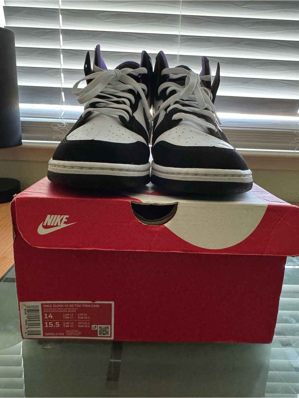 Nike Men’s Black, White and Purple High Dunk High Top World Champs